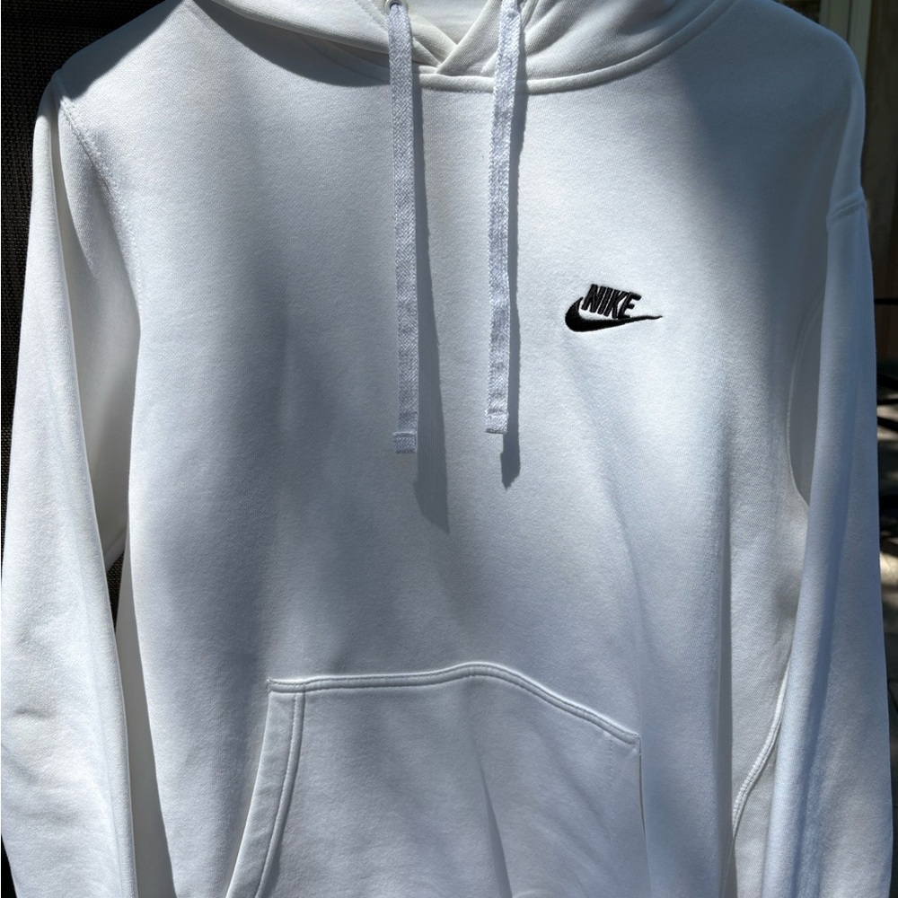Nike Men's White Hoodie with Black Logo